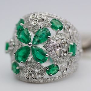 EFFY 14k White Gold Emerald And Diamond Band Ring